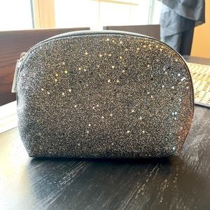 Lancôme Paris silver glitter makeup bag